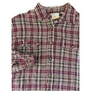 Vtg 90s County Seat Button Up Shirt Large Woven Knit Plaid‎ Cotton Country Wear